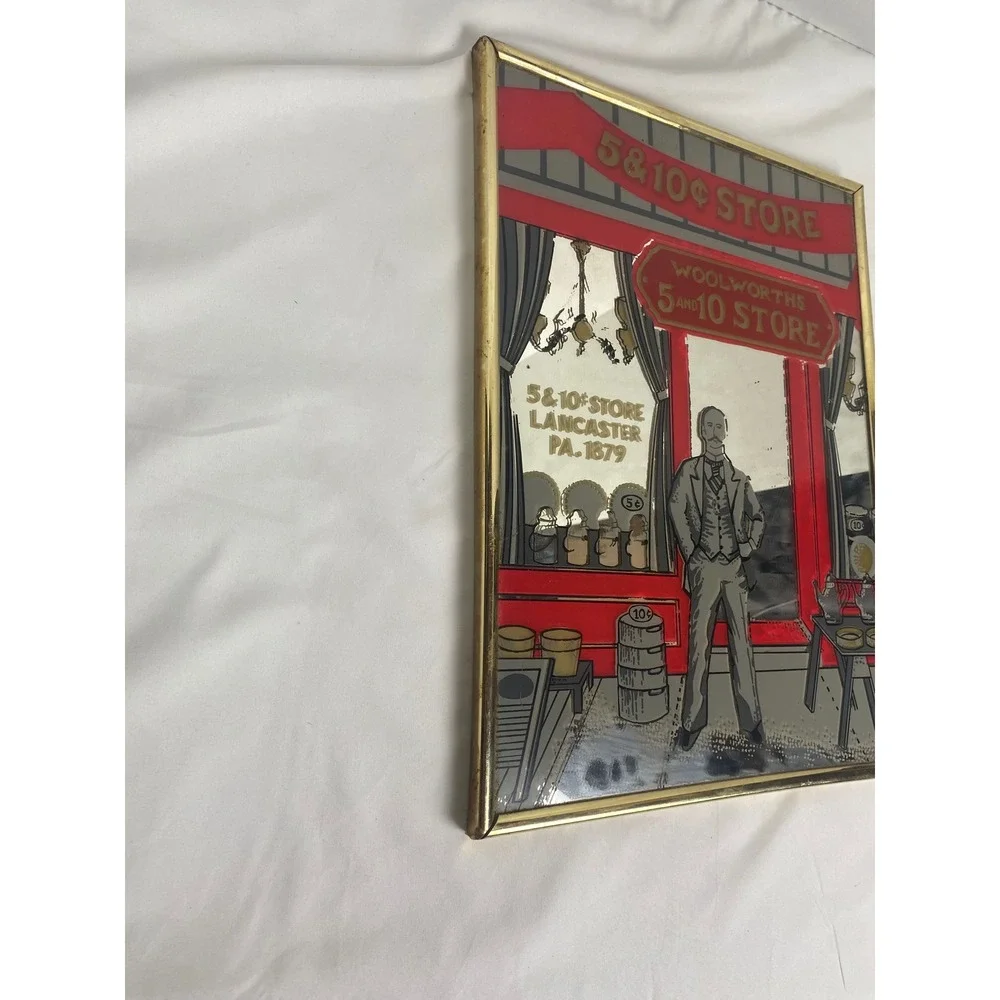 VTG Marsel Mirror Woolworths 5 and 10 Store Red Gold 12x16 Framed Bar Sign